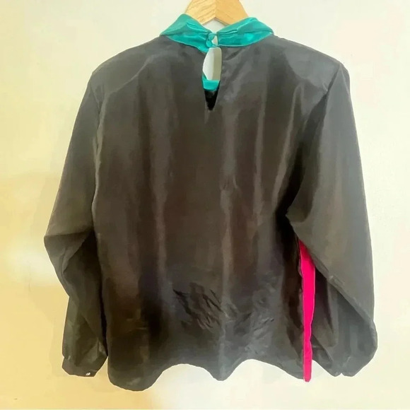 STUNNING VTG Art Deco Layered Geometric Colorblock Satin Secretary Blouse 8 - Picture 10 of 10
